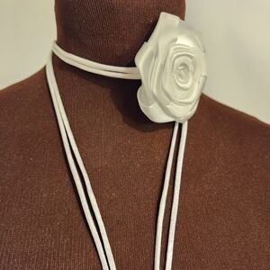 Hand Crafted White Flower Choker Necklace Rose Wrap Tie Floral Bridal